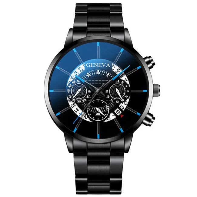 Black Blue Модные мужские часы из нержавеющей стали, роскошные кварцевые деловые наручные часы с календарем, повседневные часы для мужчин, часы Relogio Masculino - Цвет: Black Blue