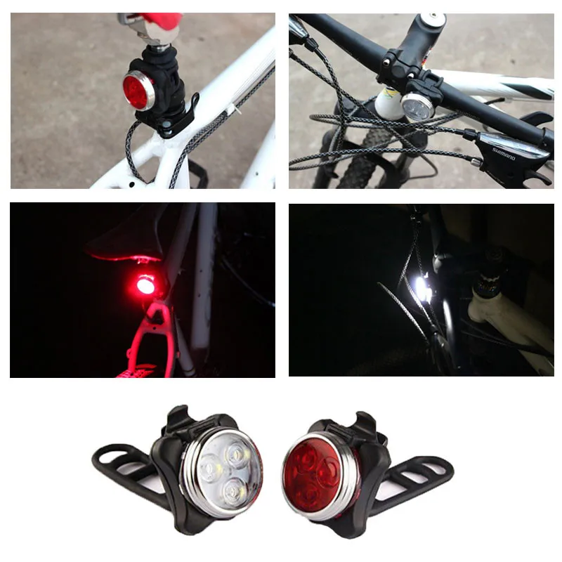 

Cycling Bicycle Bike 3 LED Head Front With USB Rechargeable Tail Clip Light Lamp Outdoor Cycling bike accessories 4 modes