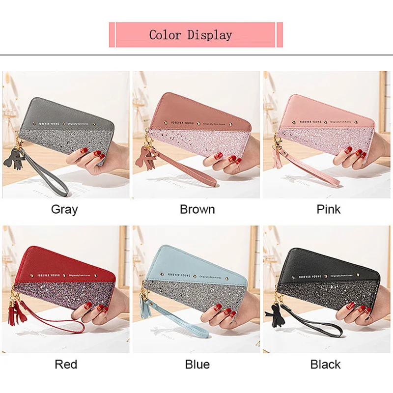 

Women Wallets Card Holder pu Leather Female Tassel Coin Purses Cellphone Bag Ladies Purse Zipper Clutch Phone Money Coin Bag