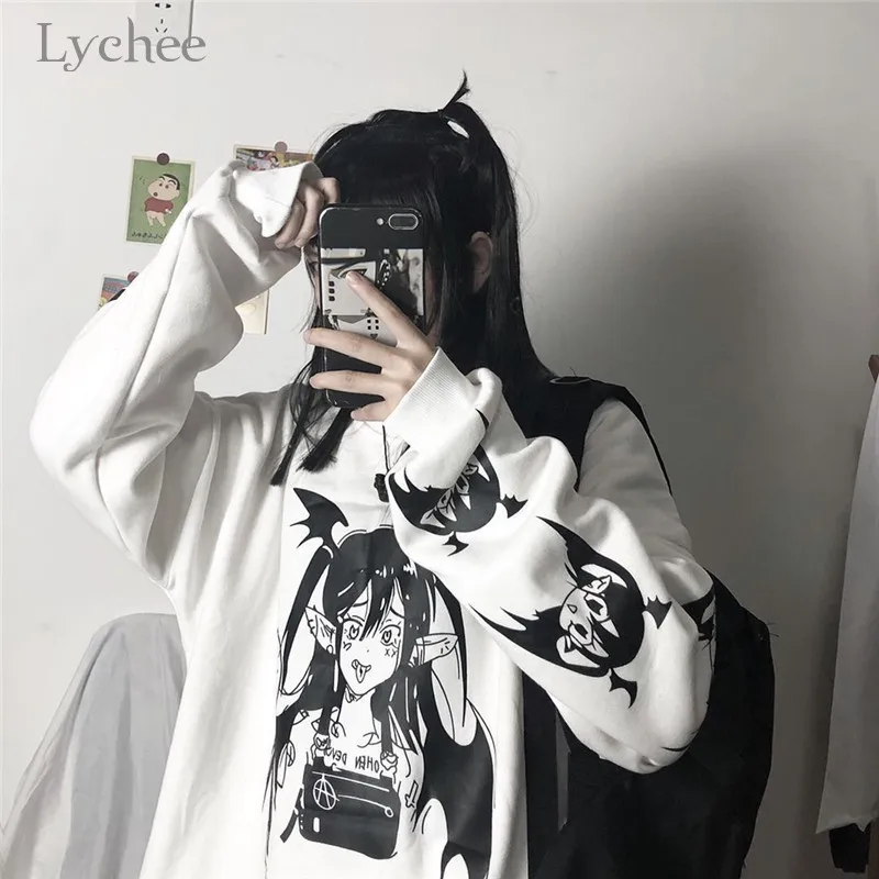 Lychee Harajuku повседневные свободные женские флисовые пуловеры темный дьявол