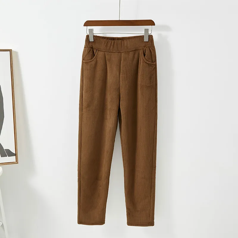 

2020 women's corduroy warm pants autumn and winter high waist harem pants trousers women Plush thick casual pants