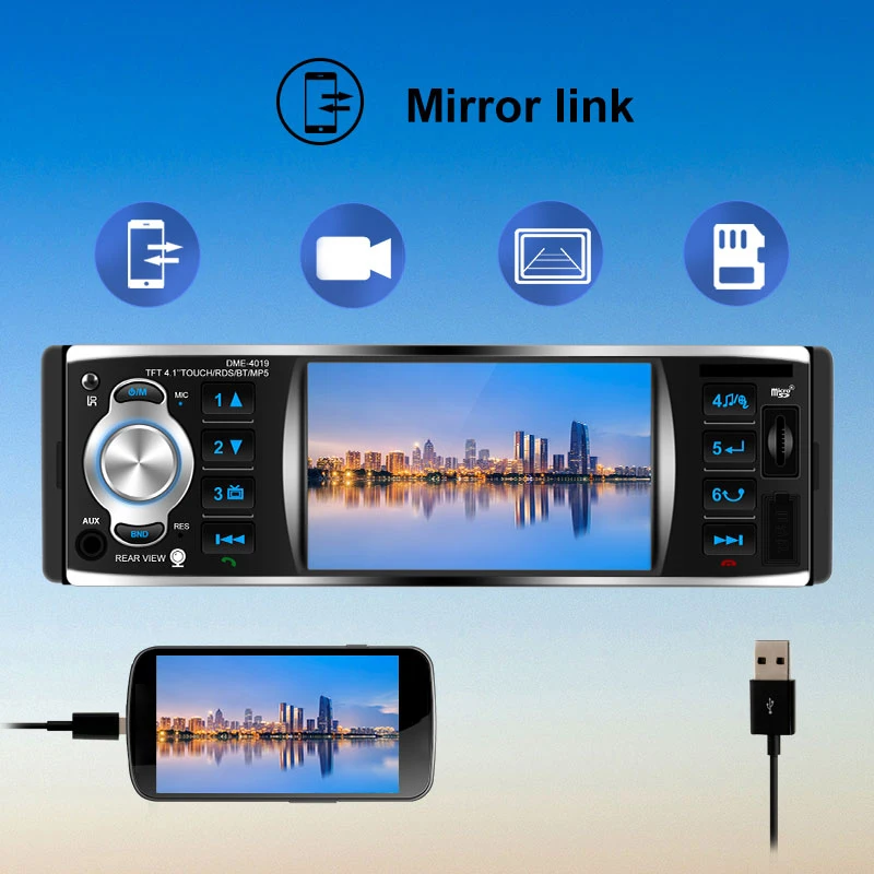 1Din 4.1 Inch Car Radio Contact Screen Automatic Audio Stereo Fm Bluetooth 2.0 Mp5 Player Camera Dme-4019 | Автомобили и