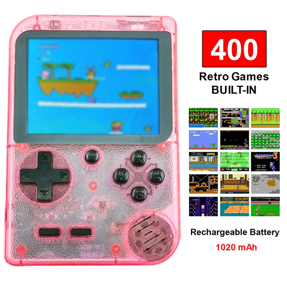 Transparent Pink Ретро портативные игровые консоли Портативный 8-битный 400 В 1 футболки с принтами на тему классических игр FC NES консоль " монитор большой Экран рождественские подарки - Цвет: Transparent Pink