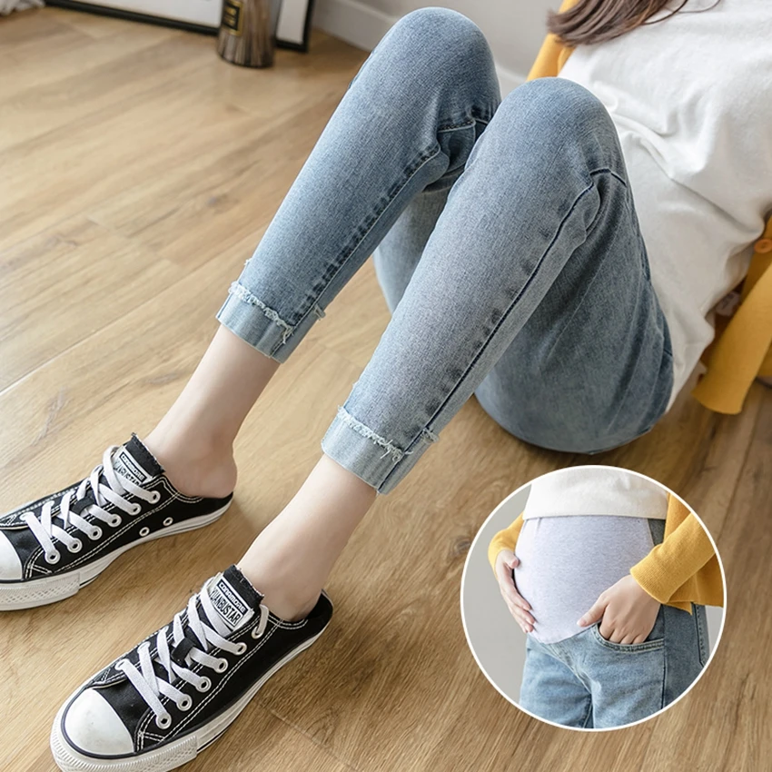 

Fashion all-match maternity pants nine-point pants spring and autumn fashion denim belly lift leggings
