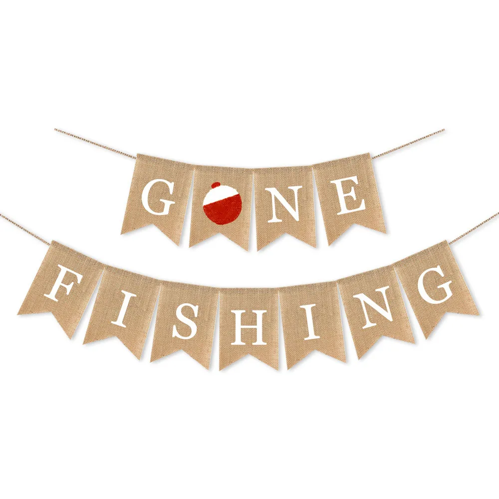Джутовая Мешковина ушел на рыбалку баннер для выхода свет Рыбалка детский душ