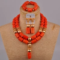 dubai nigerian orange coral beads costume necklace african jewelry set wedding bridal coral jewelry sets c 49 a2