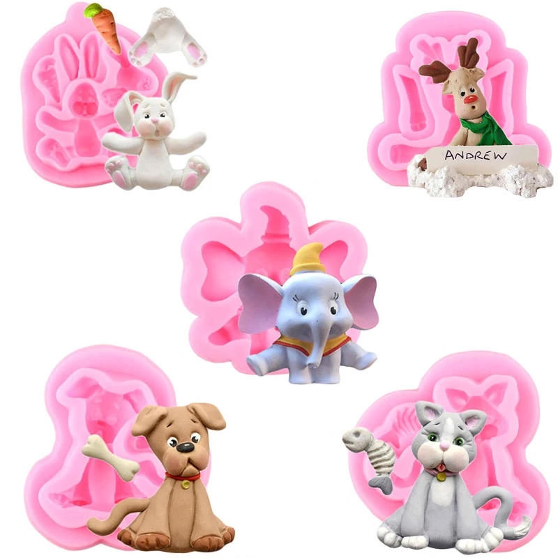 Силиконовая форма в мультяшном стиле виде слона собаки кролика для детского дня