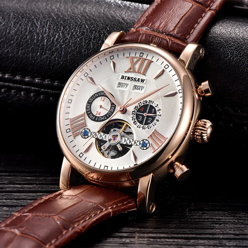 Мужские автоматические механические часы Tourbillon роскошные модные повседневные