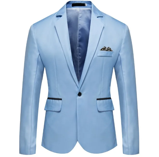 sky blue HEFLASHOR, мужской формальный приталенный деловой костюм, костюм на одной пуговице, длинный рукав, зубчатый Блейзер, Мужской Хлопковый пиджак - Цвет: sky blue