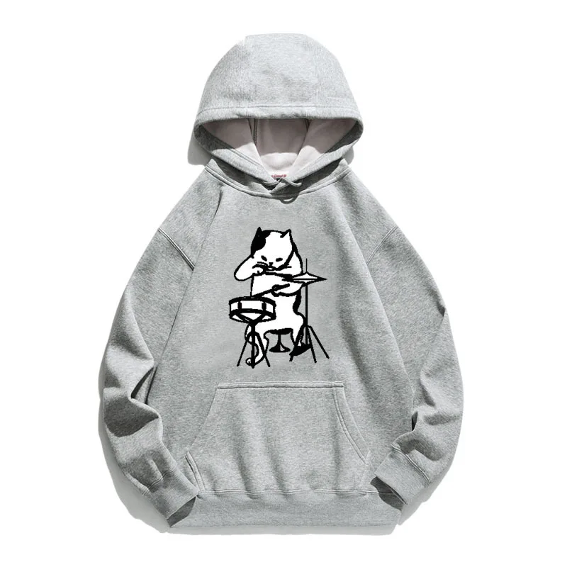 

Women Hoodie Drumming Cat Printed Hoodies Women Fleece Long Sleeve Loose Sweatshirt with Hat Girls Pullovers Winter