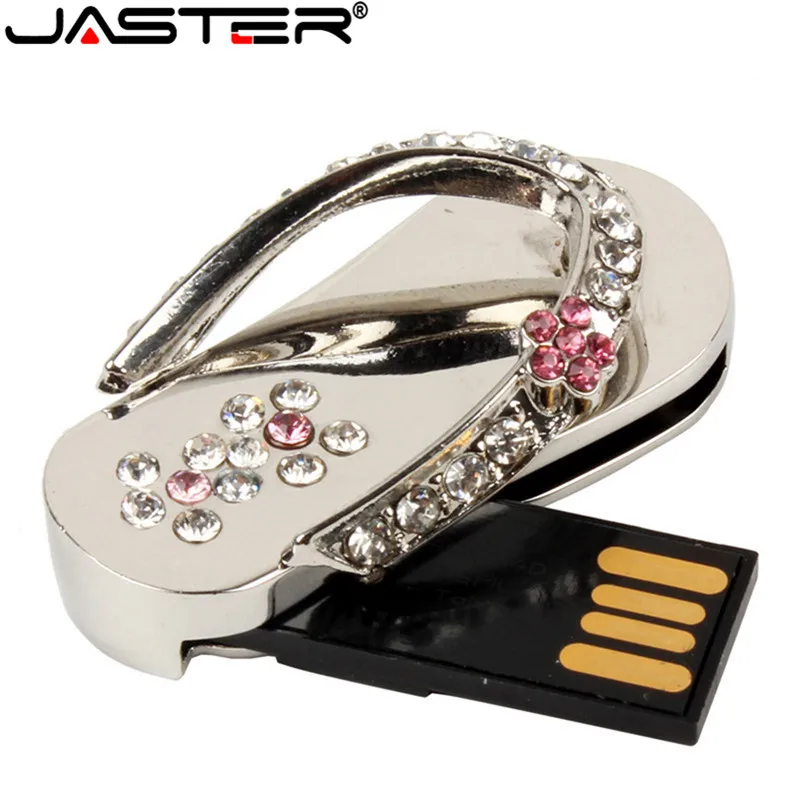 JASTER crystal shoe Usb Flash Drive Jewelry metal chain Diamond Slipper usb 2.0 pendrive 4gb 8gb 16gb 32gb 64GB free Shipping|pendrive 4gb|shoes