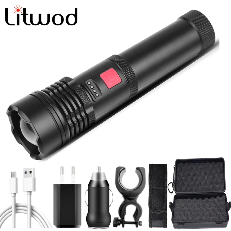 

XHP50.2 Led Flashlight Zoomable Torch Built in 18650 USB Rechargeable Battery 2 in 1 Head Lamp Hard Bulbs Bike Light Litwod 20W