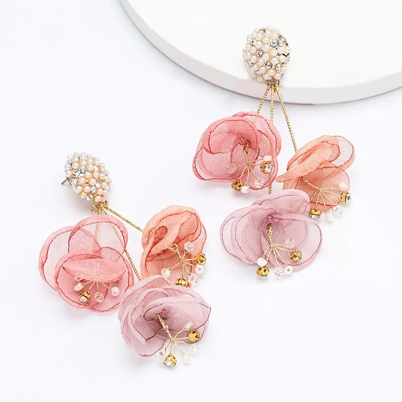 Серьги Модные ювелирные изделия европейские сетчатые газовые кружевные цветы