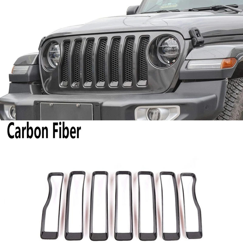 

7PCS JL Front Grill Inserts Kit , Carbon Fiber Grill Net Cover Trim for Jeep Wrangler JL 2019