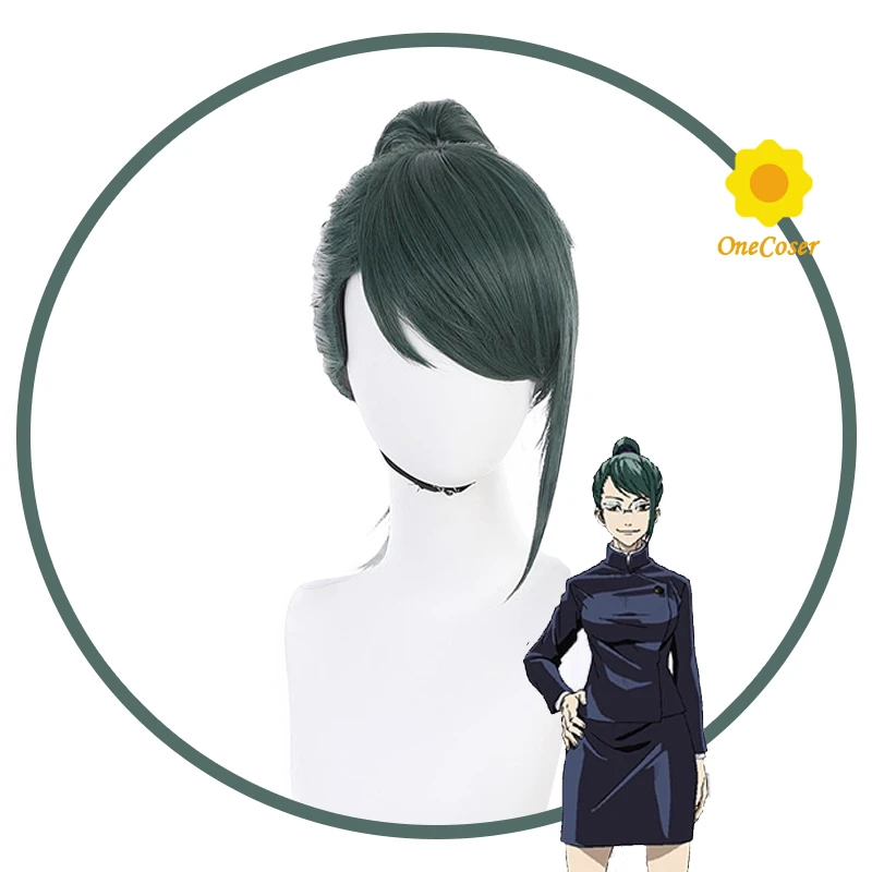 

Anime Jujutsu Kaisen Cosplay Wig Maki Zen in Long Ponytail Green Hair + Free Wig Cap Synthetic Theater Version Halloween Party