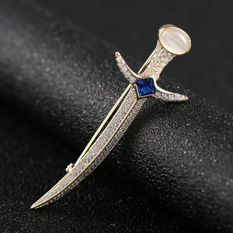 Броши Zhijia в виде самурайского меча для мужчин Стразы с кристаллами аксессуары