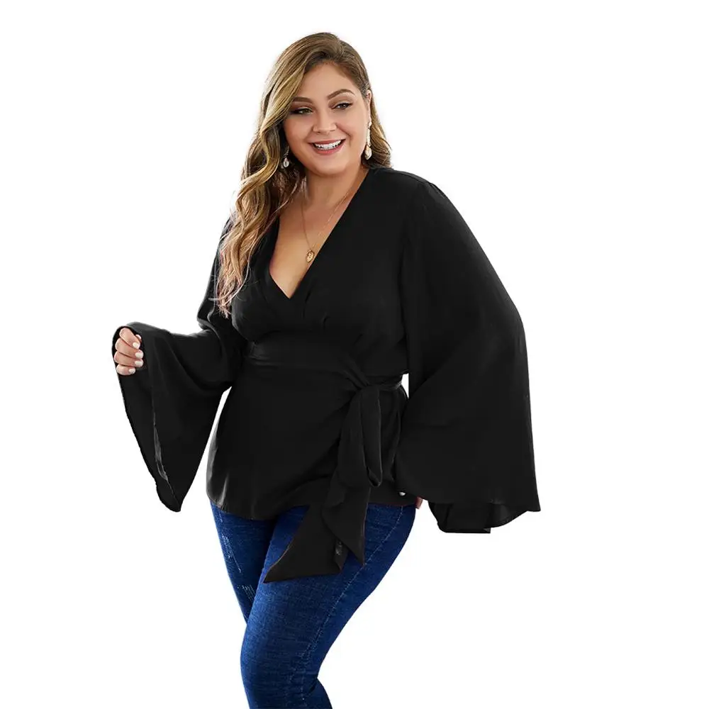 DOIB женская блузка большого размера винно красная с расклешенным рукавом