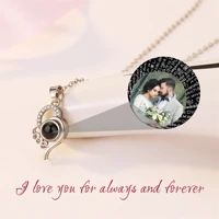 womens heart shaped 100 languages projection 925 silver necklace custom photo name love pendant for lover charming wedding gifts