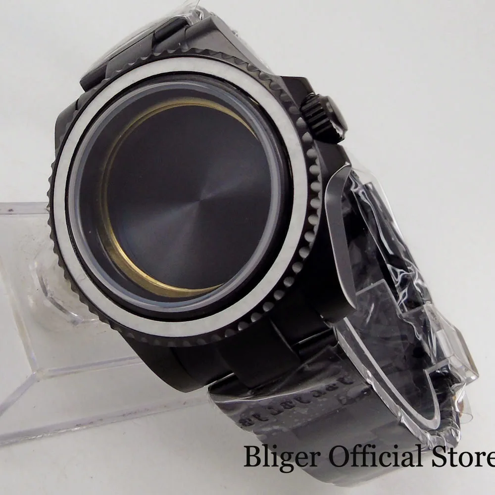 Мужской чехол для часов 40 мм с покрытием из черного PVD сапфировое стекло + ремешок