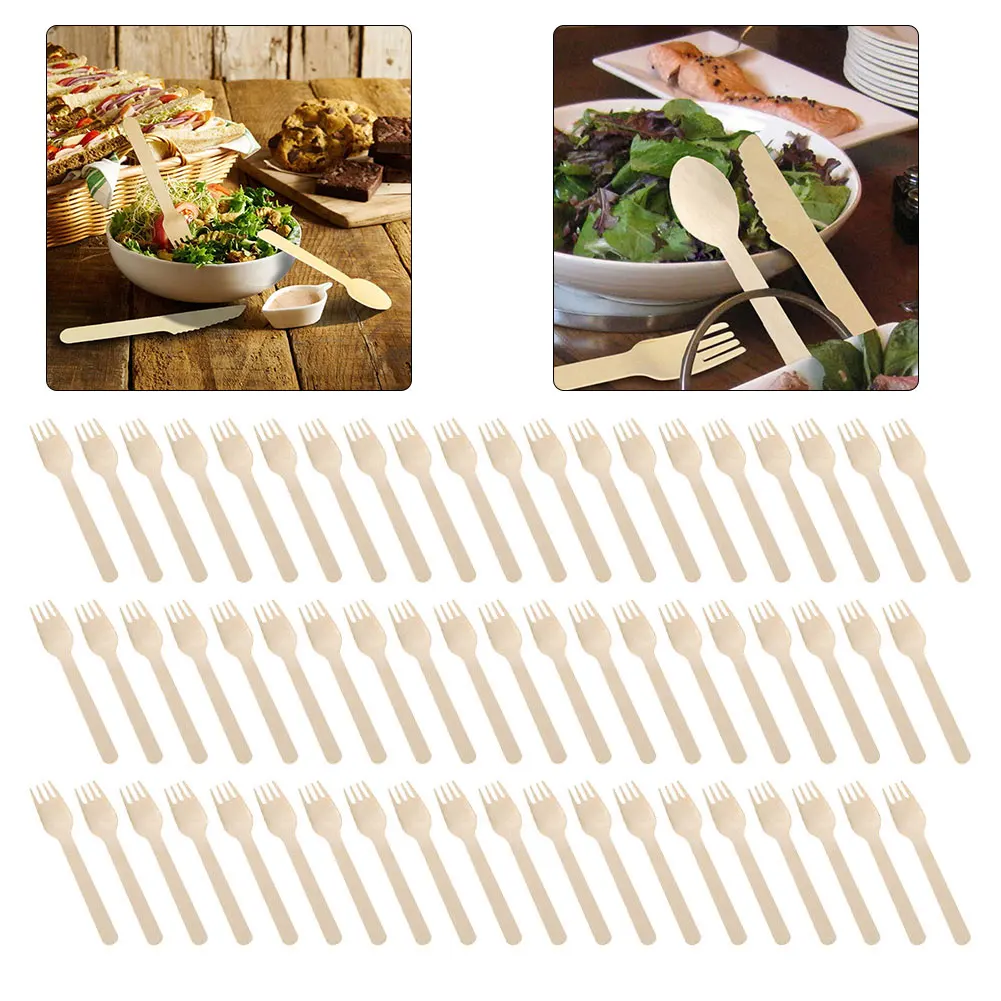 

100 Wood Cutlery Disposable Spoons Forks Knives Party Supplies Party Tableware Eco Friendly Biodegradable Spoons Knives Forks