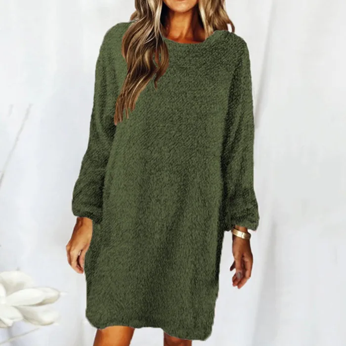 

2022 New Women's Solid Color Comfortable Plush Long Sleeve Round Neck Loose Dress Maternity Gown Maternity Dresses