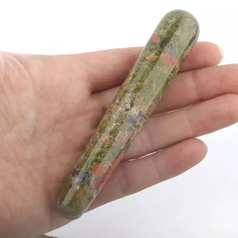 

MOKAGY Hand Carved Natural Epidote Quartz Crystal Stone Tibetan Message Wands for Healing 1pc