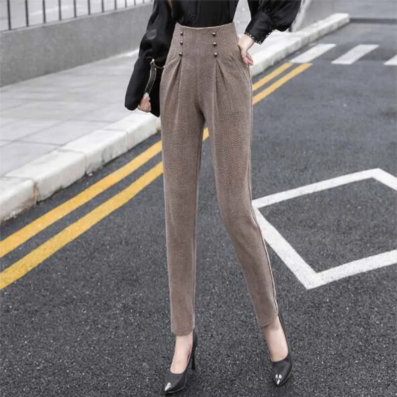 

Cultiseed Women Vintage High Waist Double Breasted Corduroy Harem Pants Female Ladies Autumn New Elegant Casual Long Trousers