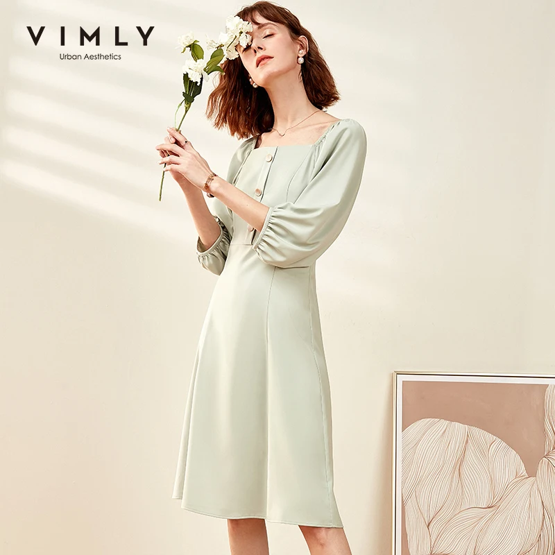 Женское офисное платье Vimly элегантное однотонное до колен с квадратным вырезом и