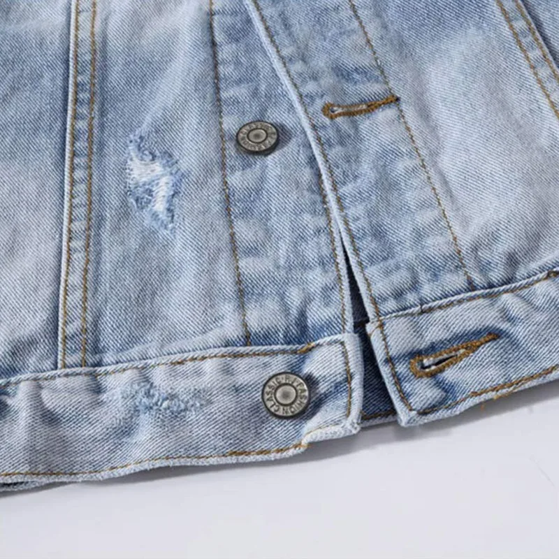 

Ripped sleeveless denim jacket for men, waistcoat with embroidered wings, trendy, new collection plus size M-5XL