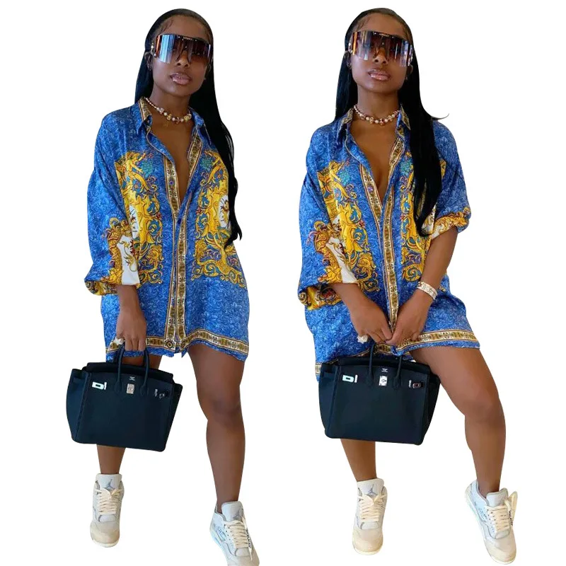 

European and American Women's New Print All-match Shirt Street Fashion Loose Shirt Printed Shirt Fashion Clothes Woman