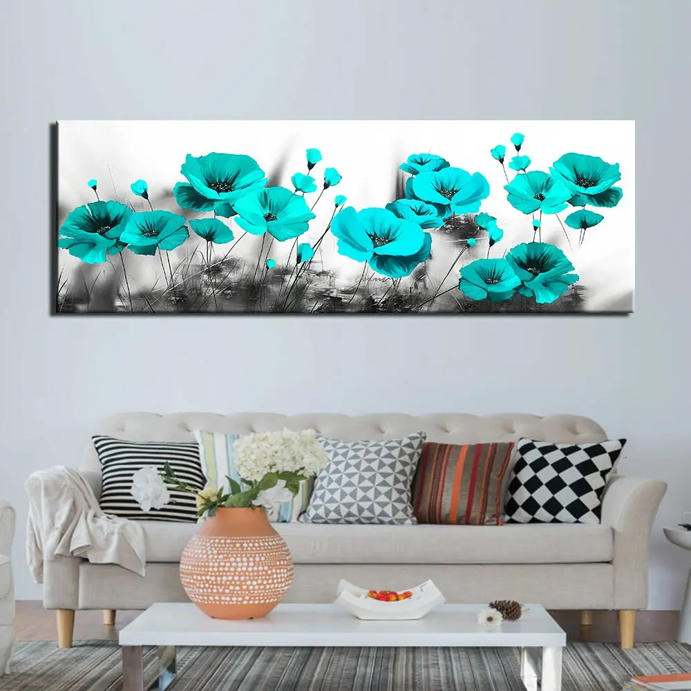 

Canvas painting Modular Picture wall art abstract blue poppy flower poster wall pictures for living room posters and prints home
