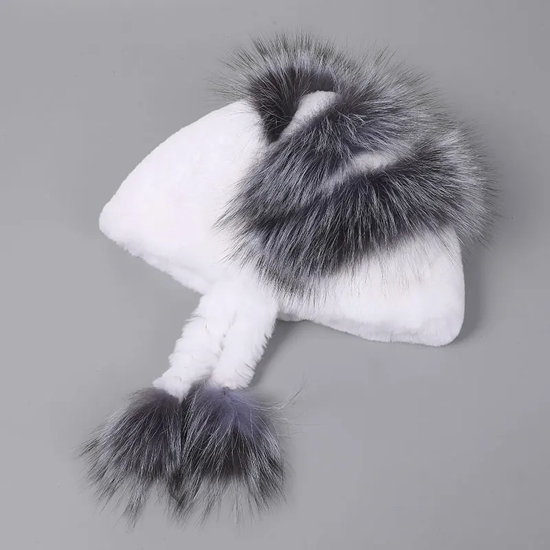 

New Ladies Overall Leather Hat Casual Thick Hat Ladies Adjustable Size Cap Winter Warm Rabbit Hair Russian Hat Ladies