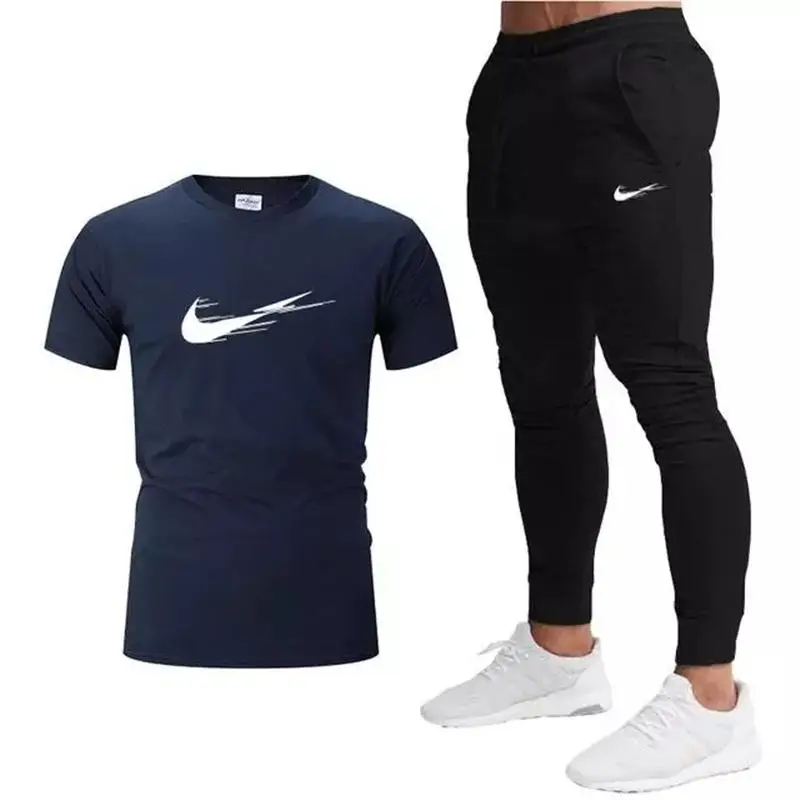 

2021 Hot-Selling Summer T-Shirt Pants Set Casual Brand Fitness Jogger Pants T Shirt Hip Hop Fashion Men's Tracksuits