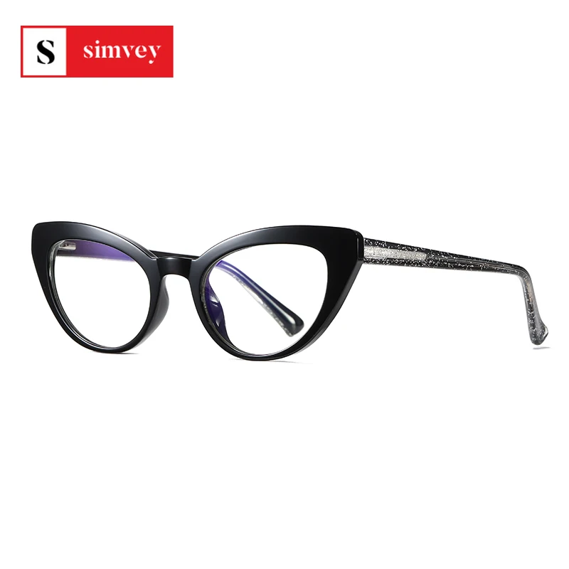 

Simvey трендовые женские очки с защитой от синего света TR90, очки кошачий глаз с защитой от излучения, большие прозрачные очки для глаз