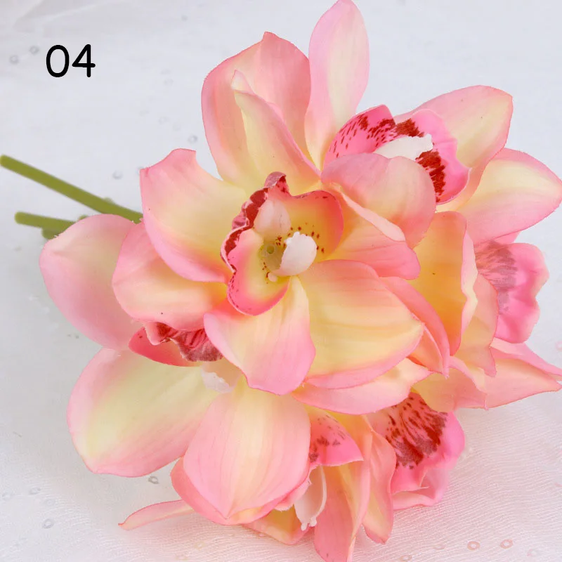 04 1 Набор, настоящее прикосновение, cymbidium, 6 головок, для украшения стола, цветок, сделай сам, для свадьбы, невесты, ручная работа, цветы, домашний декор, искусственная Орхидея - Цвет: 04