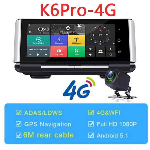 QUIDUX 3g 4G Видеорегистраторы для автомобилей Камера gps 6,8" Android Dashcam регистратор ADAS Full HD 1080 P видео регистратор Двойной объектив dvrs Wi-Fi монитор - Название цвета: K6Pro-4G