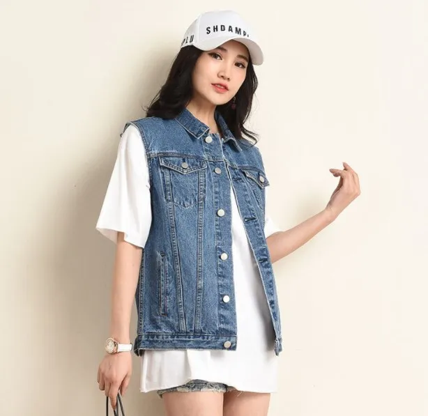 Женский джинсовый жилет повседневный облегающий из потертого денима без рукавов