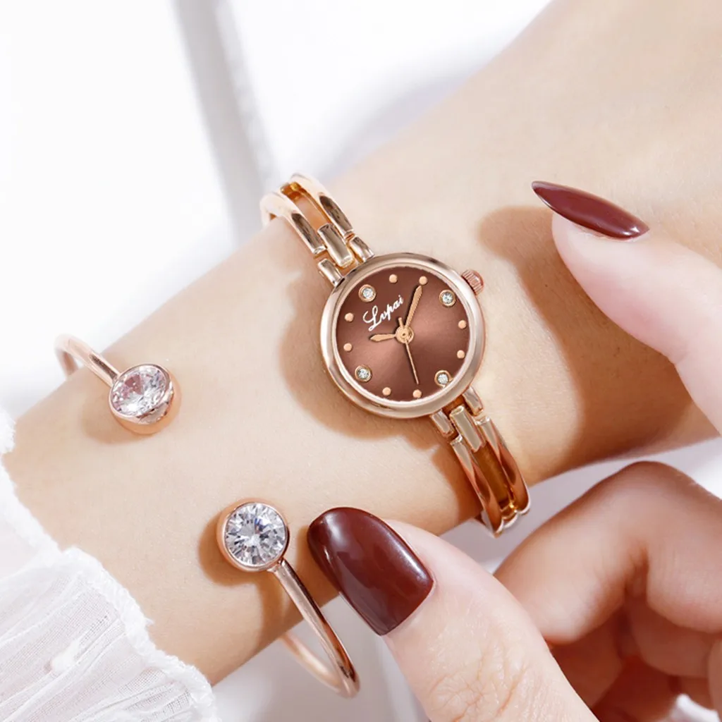 Часы женские кварцевые из нержавеющей стали под розовое золото Роскошные тонкие