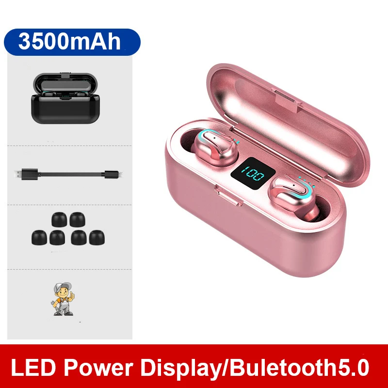 Rose Gold TEBAURRY TWS V5.0 Bluetooth наушники беспроводные наушники мини беспроводные наушники 6D Hi-Fi стереогарнитура с внешним аккумулятором на 3500 мАч - Цвет: Rose Gold