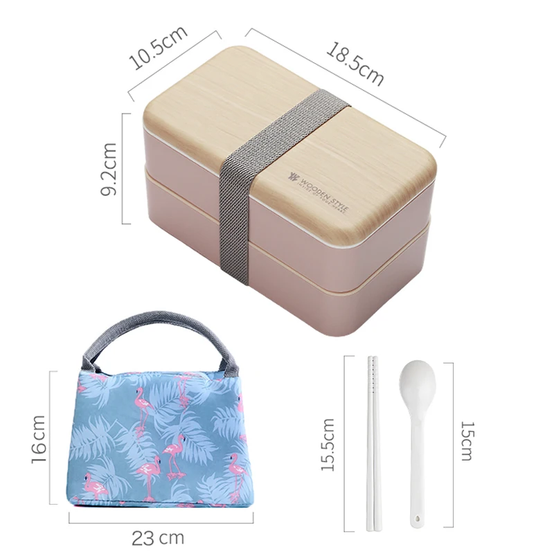 

Microwave Double Layer Lunch Box Wooden Feeling Salad Box Free Portable Container Box Workers Student