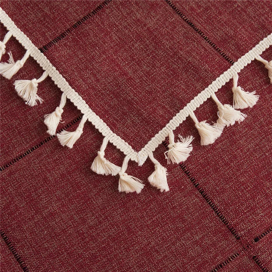 Моющаяся хлопчатобумажная льняная однотонная скатерть с вышивкой квадратная