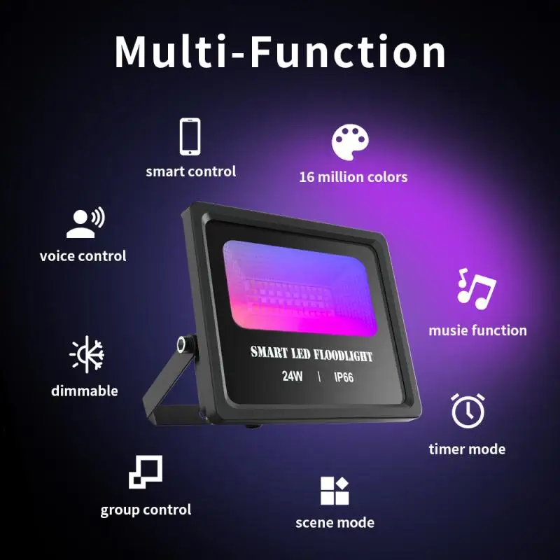 

RGB LED Spotlight 24W Bluetooth Outdoor Smart Lighting 240V Waterproof Color Changing Spotlight Smart Control Floodlight