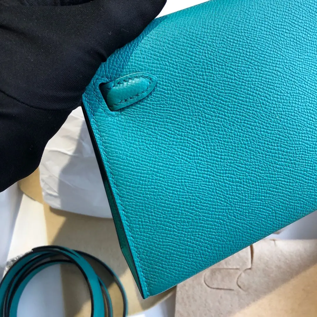 

LUXURY MINI PURSE,19.5cm,BRAND WOMEN BAG,Blue Paon Color,Epsom Leather, Handmade quality, Fast Delivery