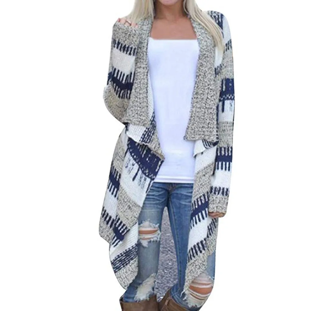 JAYCOSIN женская серая полосатая куртка кардиган в полоску с воротником стойкой