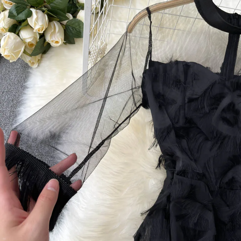 

Lace Sexy High Waist Round Neck Solid Long Sleeve Female Dress New Spring Summer Ladies 2021 Casual Fashion Dress