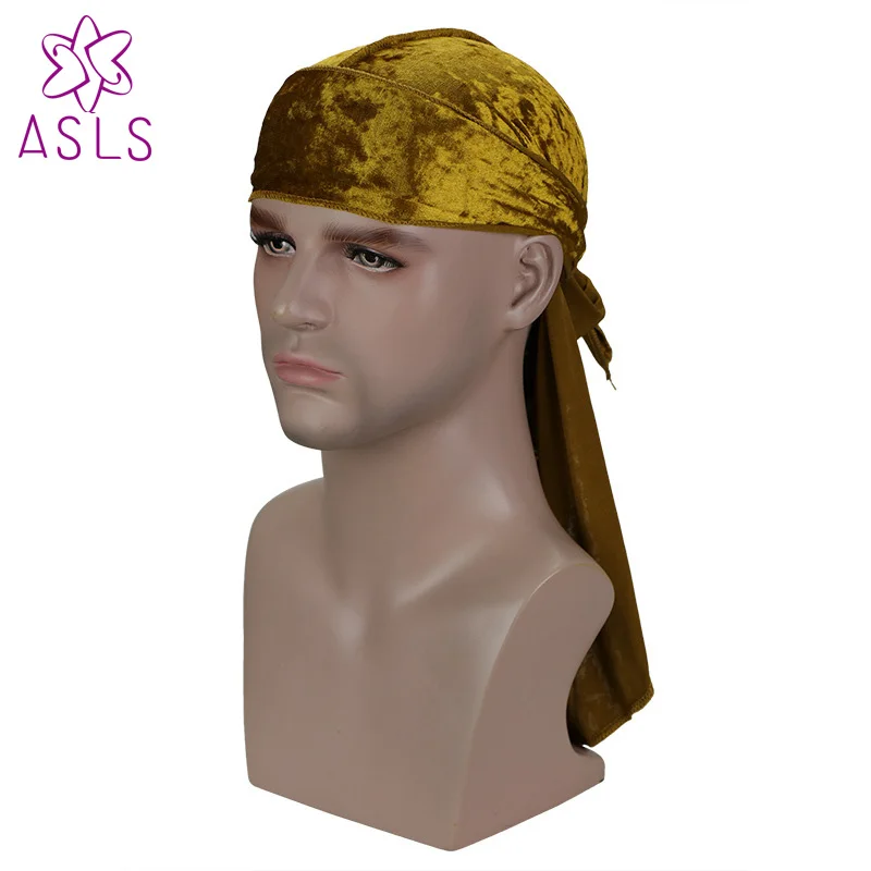 Новая модная бархатная Пиратская шапка с принтом Durag, удлиненный хвост для мужчин, головной убор для байкеров, повязка на голову, бандана, аксессуары для волос