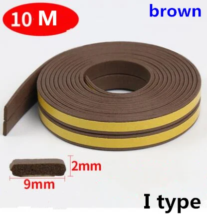Brown I Seal Strip 10 м/рулон самоклеящаяся дверная уплотнительная полоса резиновая Погодная полоса ветрозащитная Звукоизоляционная оконная уплотнительная лента аксессуары для оборудования - Цвет: Brown I Seal Strip
