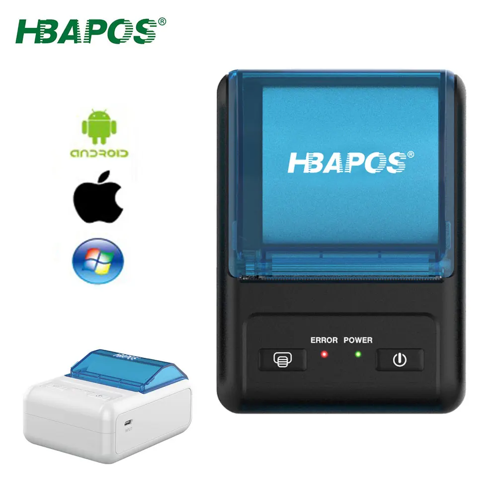 

HBAPOS Portable Mini Thermal Receipt Printer 58mm Wireless Thermal POS Printer Compatible with Android iOS Mobile Phone Windows