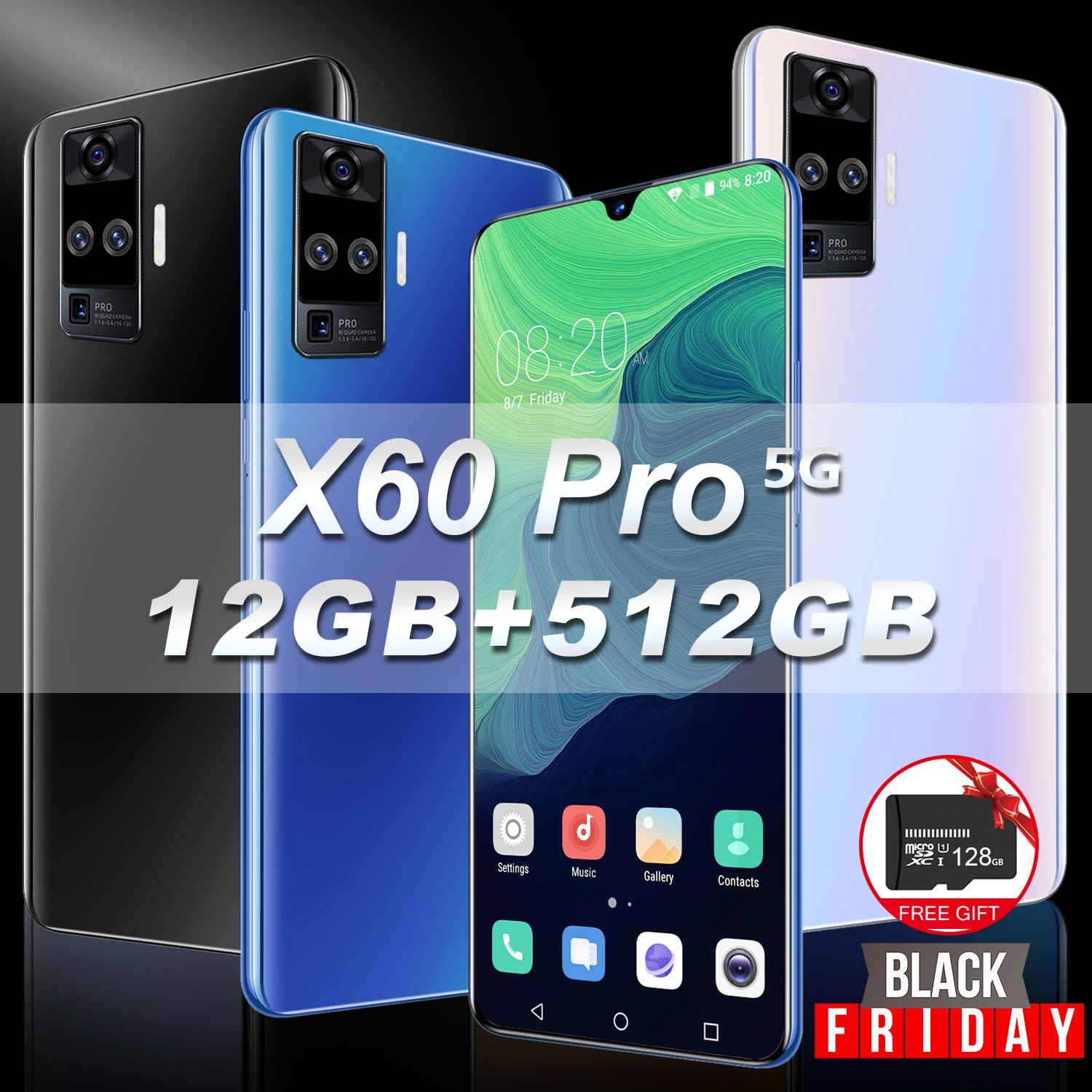 

12GB RAM + 512GB ROM smartphonr X60 PRO+andriod 10 , 5500MAH 16mp+32mp smartphonr 6.6 Inch screen, FACE and FINGER ID,