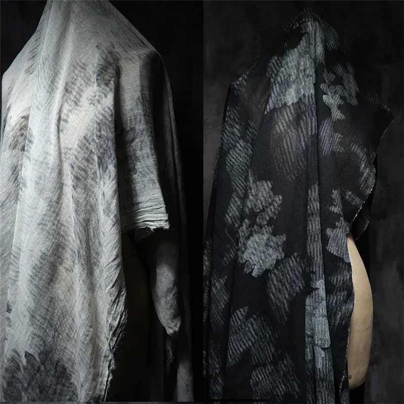 

Gauze cotton hemp black and white printing and dyeing designer fabric
